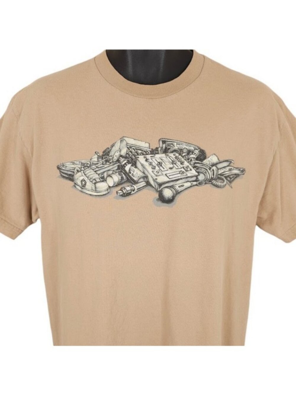 Vintage Tribal Gear T Shirt Mens Size Large Beige 90s Chuey T Star Graffiti DJ